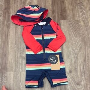 Kids Swimwear Set with Hat - Red and Blue